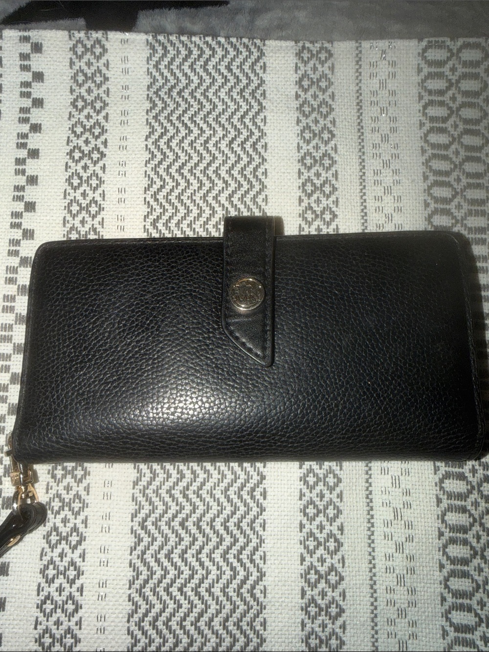 Michael Kors Black Leather Zip-Around Wallet with Snap Strap
